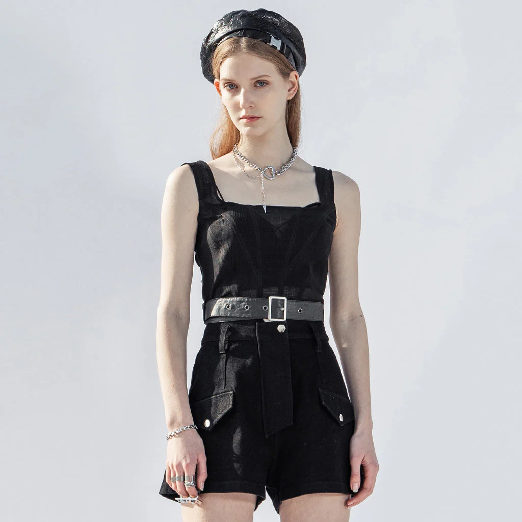OPT-613BXF Edgy Mesh Tank Top with Belted Accents Punk Shirts - Image 18