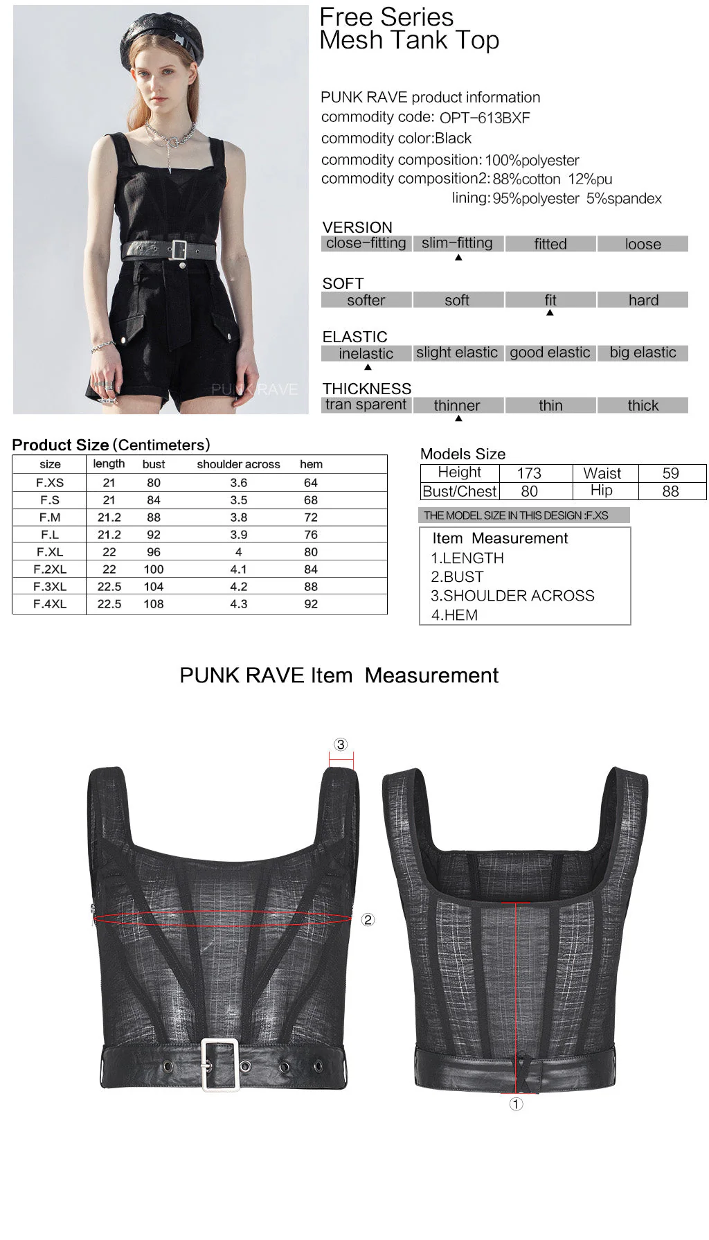 OPT-613BXF Edgy Mesh Tank Top with Belted Accents Punk Shirts - Image 2