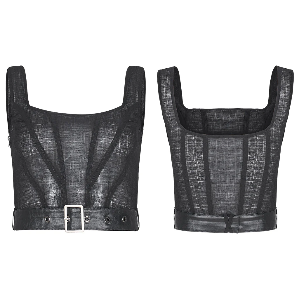 OPT-613BXF Edgy Mesh Tank Top with Belted Accents Punk Shirts - Image 23
