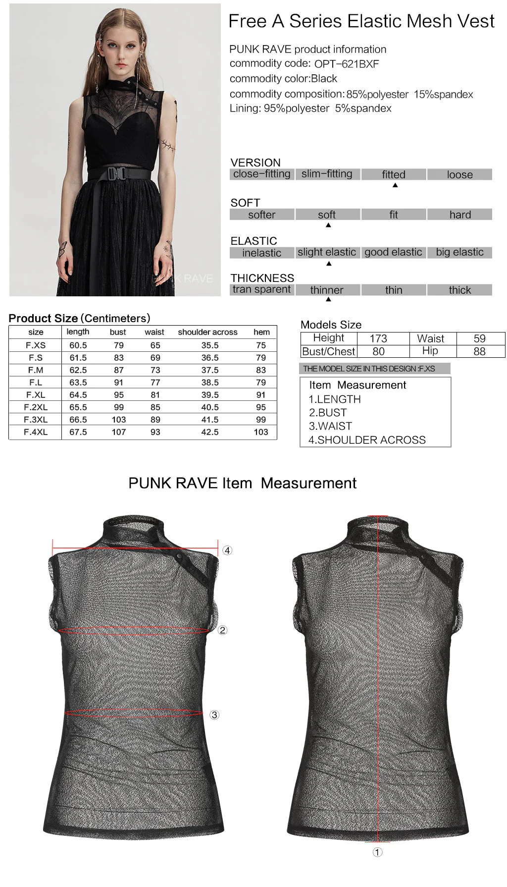 OPT-621BXF Gothic Mesh Elastic Black Vest with Belted Waist Design - Image 18