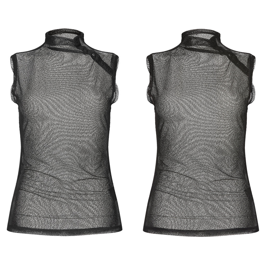 OPT-621BXF Gothic Mesh Elastic Black Vest with Belted Waist Design - Image 6