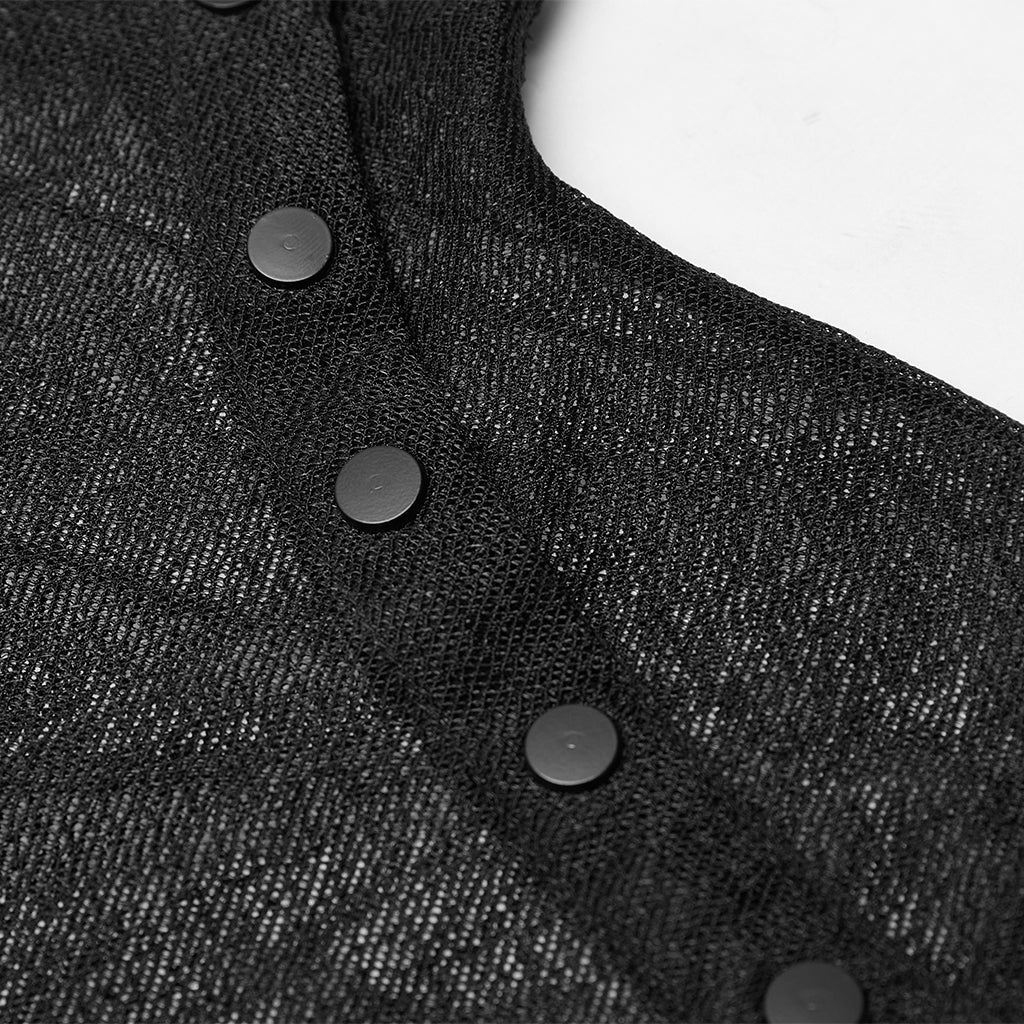 OPT-621BXF Gothic Mesh Elastic Black Vest with Belted Waist Design - Image 7
