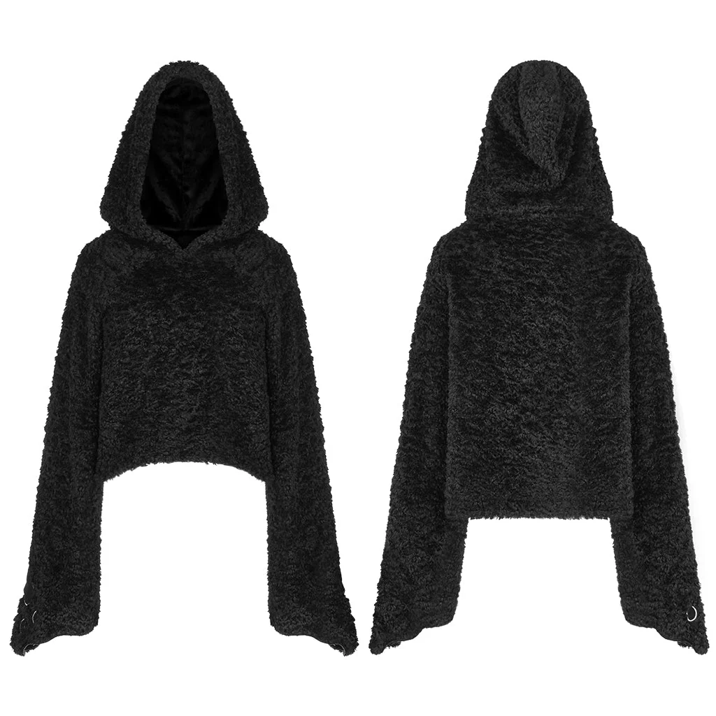 OPT-728WYF Gothic Punk Sweater with Flared Sleeves Hooded Cropped Design - Image 10