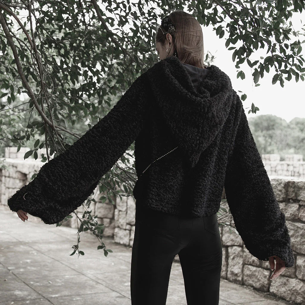 OPT-728WYF Gothic Punk Sweater with Flared Sleeves Hooded Cropped Design - Image 14