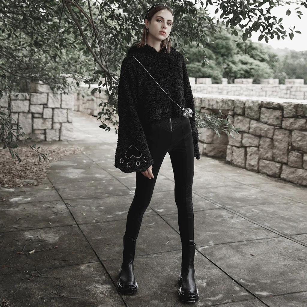 OPT-728WYF Gothic Punk Sweater with Flared Sleeves Hooded Cropped Design - Image 24