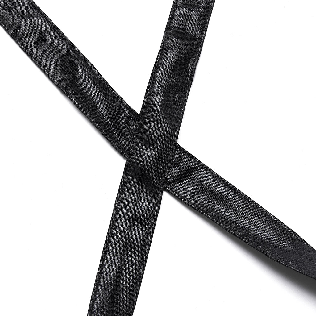 OPT-749BXF Edgy Strappy Leather Harness Top, your ultimate Punk Accessory Edgy Harness Punk Shirts Leather Wrap Crossback Design - Image 10