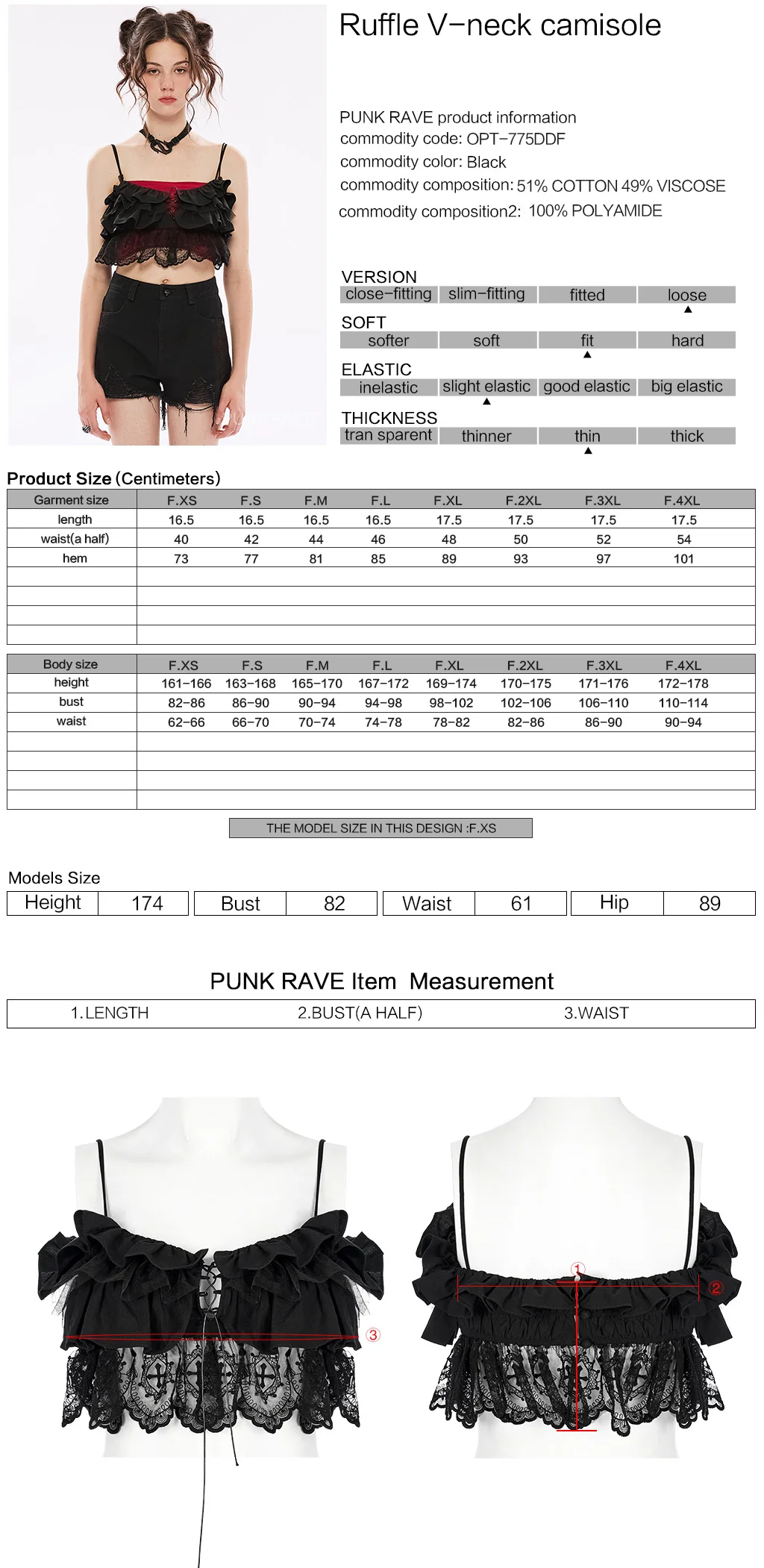 OPT-775DDF Edgy Lace Ruffle Crop Punk Shirts Gothic Style Top Edgy Ruffled Lace Crop Top Punk Shirts Fashion Statement - Image 2