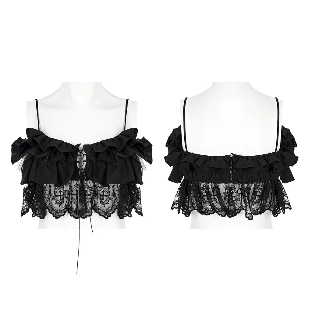 OPT-775DDF Edgy Lace Ruffle Crop Punk Shirts Gothic Style Top Edgy Ruffled Lace Crop Top Punk Shirts Fashion Statement - Image 6