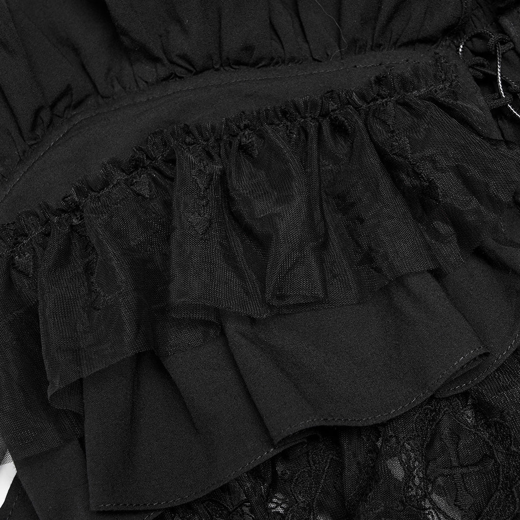 OPT-775DDF Edgy Lace Ruffle Crop Punk Shirts Gothic Style Top Edgy Ruffled Lace Crop Top Punk Shirts Fashion Statement - Image 9