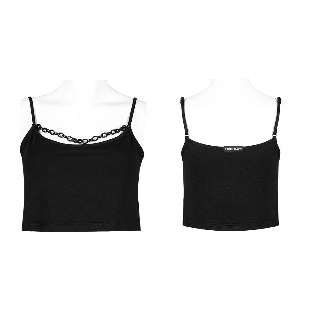 OPT-778DDF Black Chain Detail Crop Top Punk Shirts Style Chain Accent Crop Punk Shirt Black Red Plaid Pants Combo - Image 6