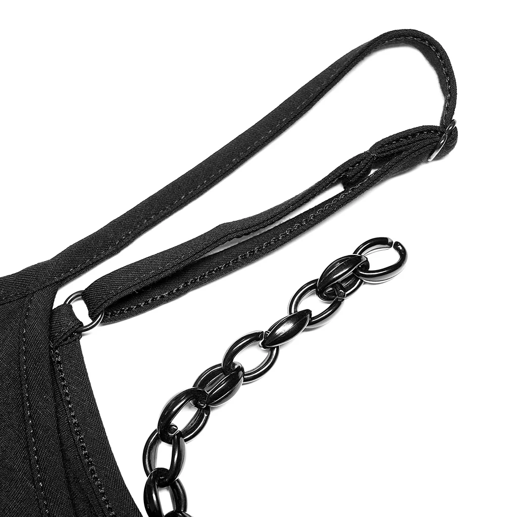OPT-778DDF Black Chain Detail Crop Top Punk Shirts Style Chain Accent Crop Punk Shirt Black Red Plaid Pants Combo - Image 8