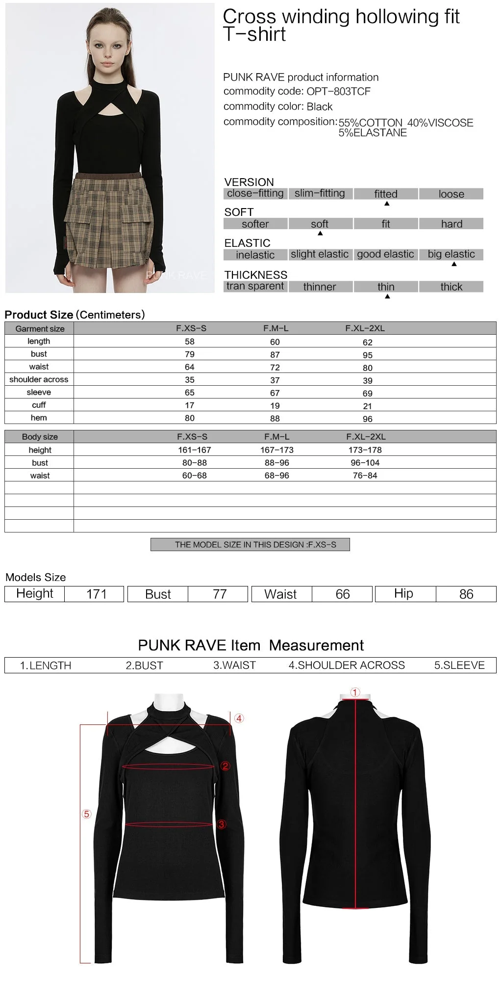 OPT-803TCF Chic Cutout Punk T-Shirt Cross Hollow Long Sleeve - Image 20
