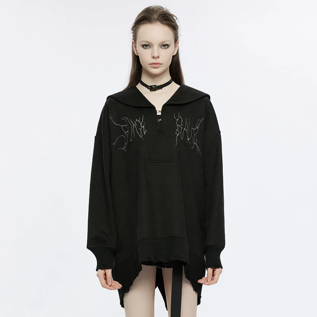 OPT-805WYF Sailor Neck Asymmetric Punk Sweater with Embroidered Accents - Image 11