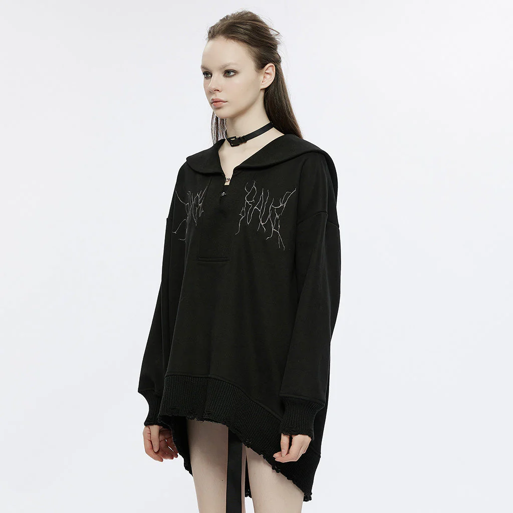 OPT-805WYF Sailor Neck Asymmetric Punk Sweater with Embroidered Accents - Image 3
