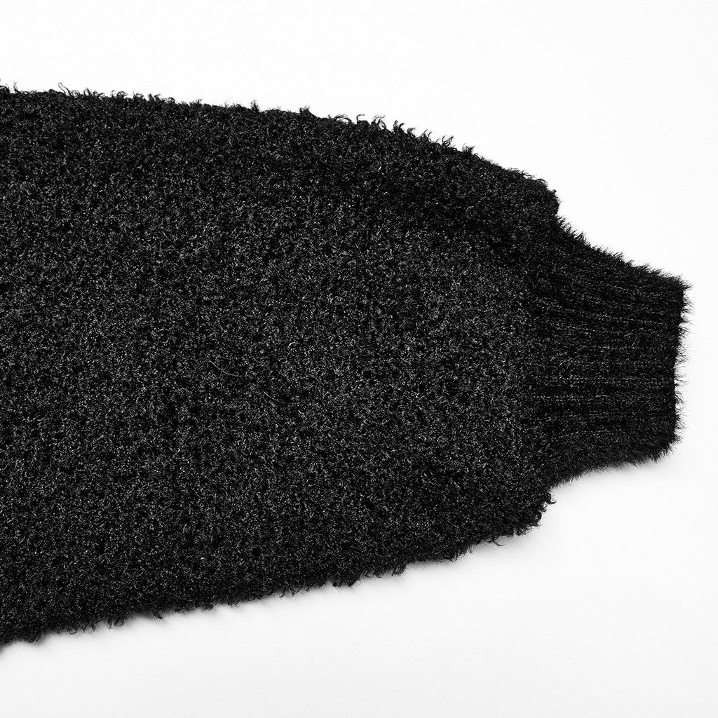 OPT-809TCF Edgy Black V-neck Punk Sweater with Textured Loose Fit - Image 10
