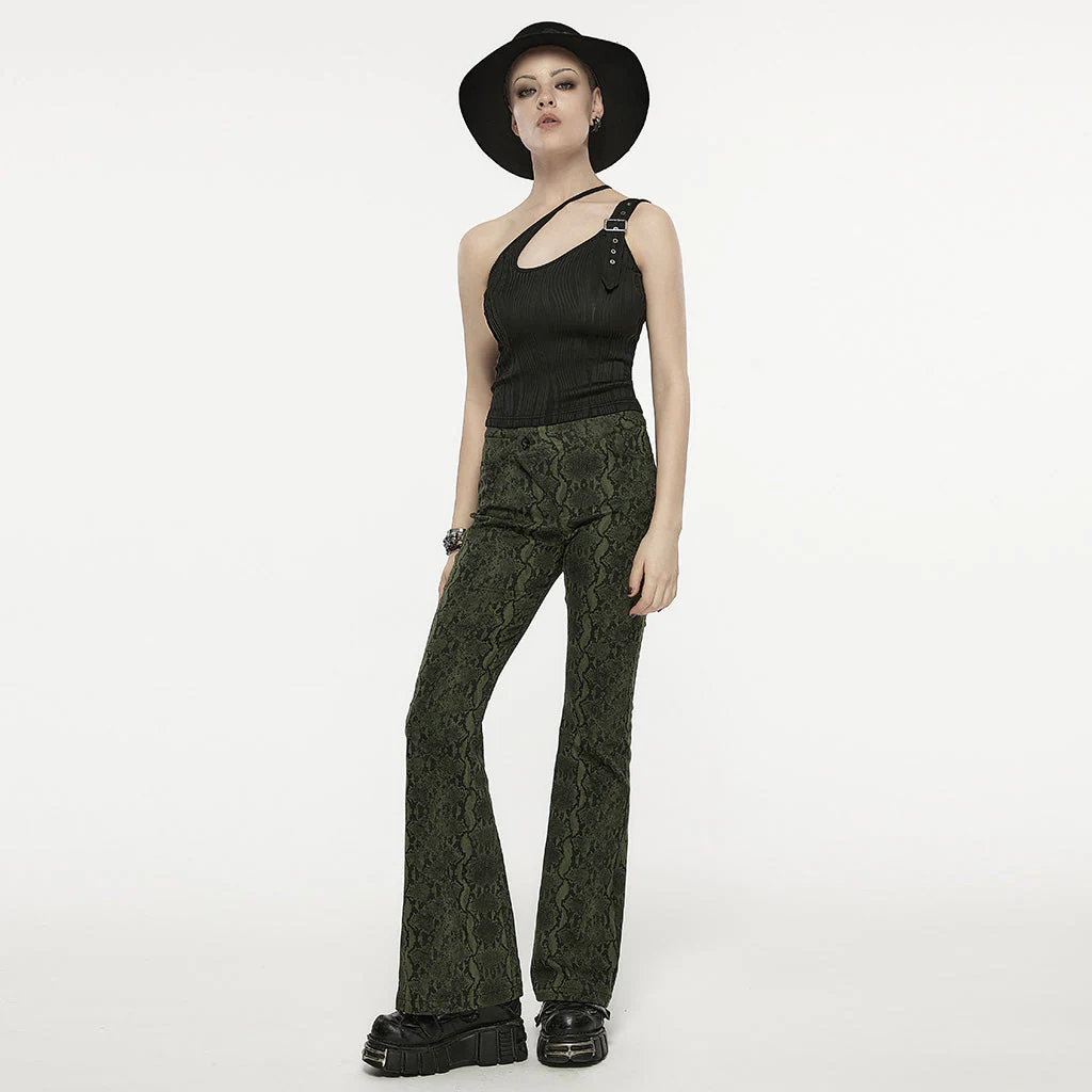 OPT-861BXF Black Asymmetrical Buckle Strap Ribbed Punk Shirts for Women - Image 20