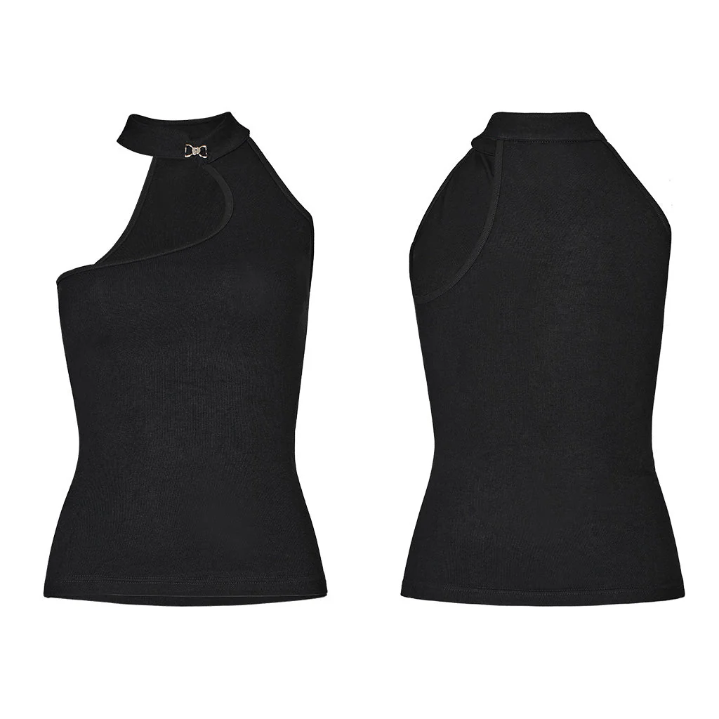 OPT-862BXF Asymmetric Black Choker Punk T-Shirts Edgy Streetwear Style - Image 9