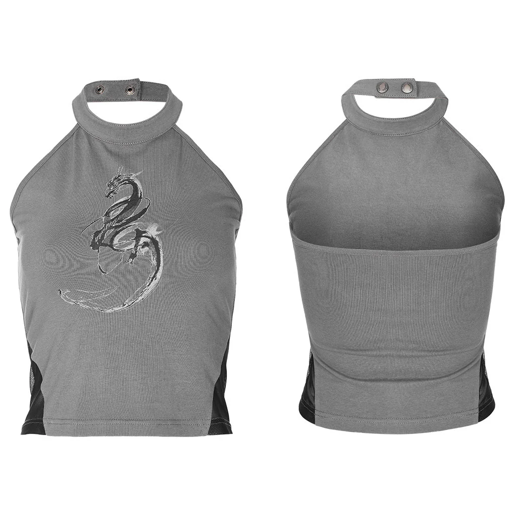 OPT-864BXF Dragon Graphic Gray Black Reversible Punk Vest - Image 16