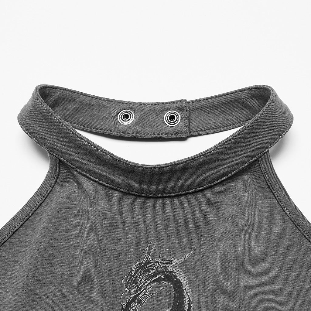 OPT-864BXF Dragon Graphic Gray Black Reversible Punk Vest - Image 27