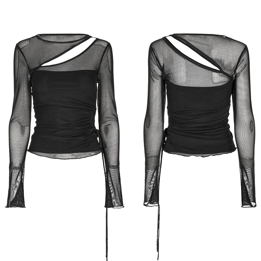 OPT-866TCF Gothic Oblique Slit Mesh Long-Sleeve Punk T-Shirt - Image 6