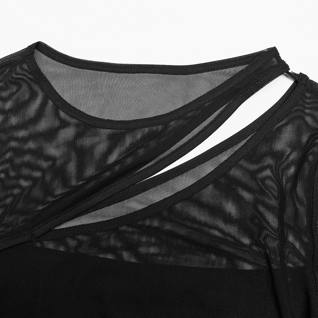 OPT-866TCF Gothic Oblique Slit Mesh Long-Sleeve Punk T-Shirt - Image 7