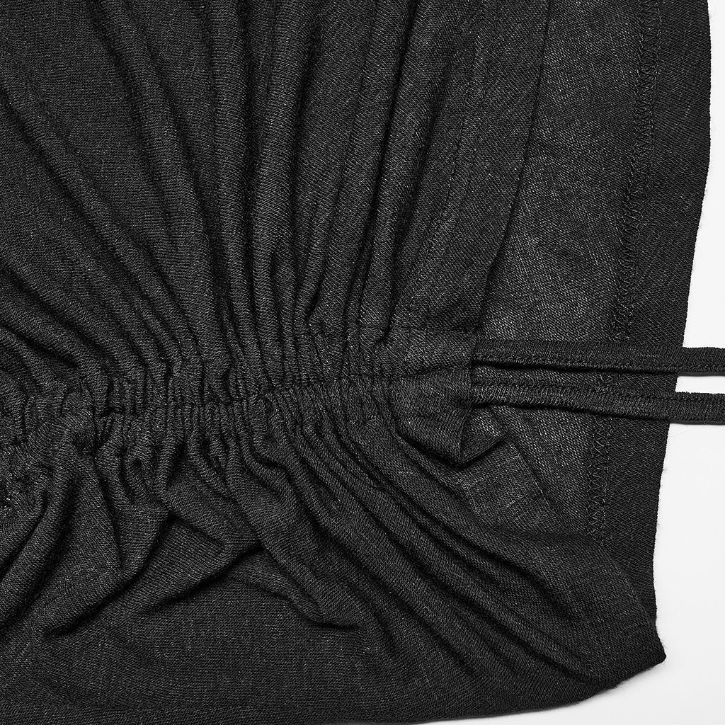 OPT-872TCF Asymmetric Slant Neck Ruched Long Sleeve Punk Shirt - Image 10