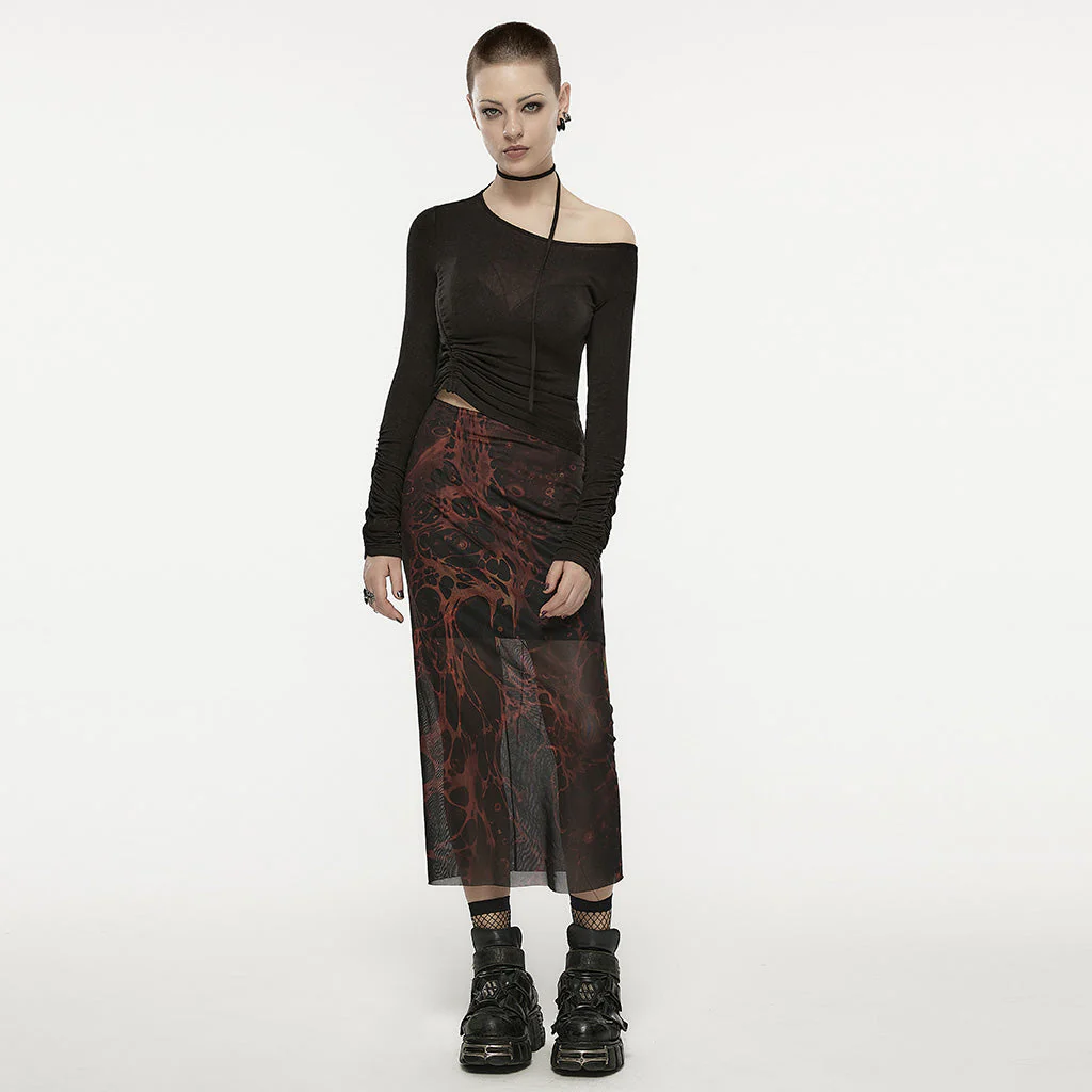 OPT-872TCF Asymmetric Slant Neck Ruched Long Sleeve Punk Shirt - Image 15