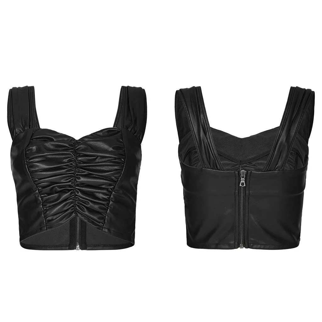 OPT-874BXF Edgy Pleated Faux Leather Punk Crop Vest - Image 16