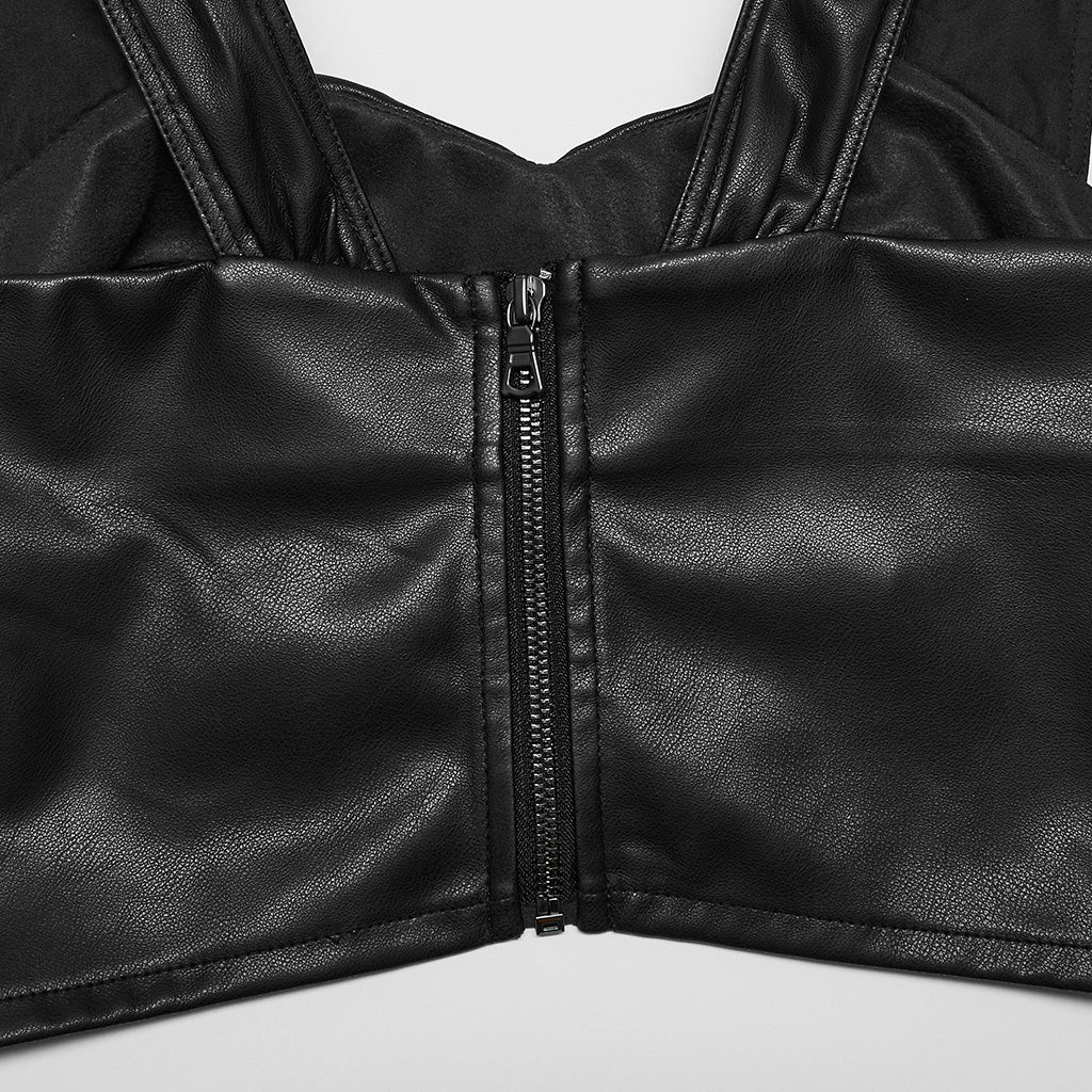 OPT-874BXF Edgy Pleated Faux Leather Punk Crop Vest - Image 18