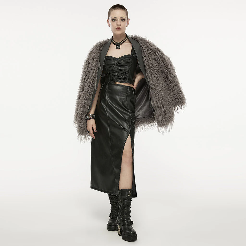 OPT-874BXF Edgy Pleated Faux Leather Punk Crop Vest - Image 25