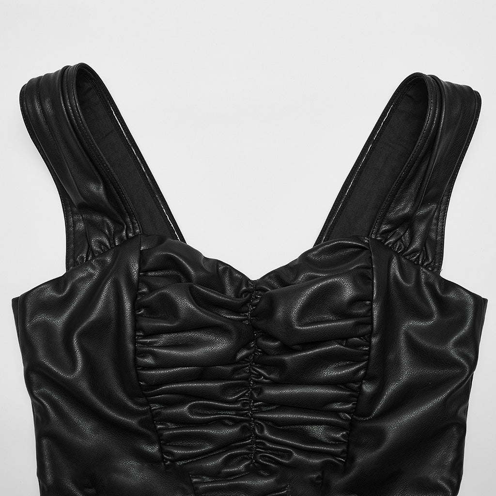 OPT-874BXF Edgy Pleated Faux Leather Punk Crop Vest - Image 27