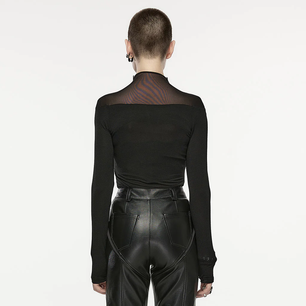 OPT-879TCF Gothic Mesh Insert Long Sleeve Punk T-Shirts Top - Image 4