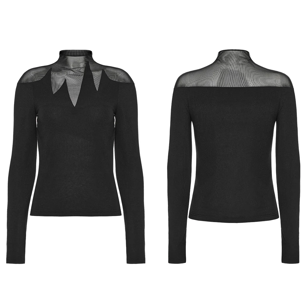 OPT-879TCF Gothic Mesh Insert Long Sleeve Punk T-Shirts Top - Image 6