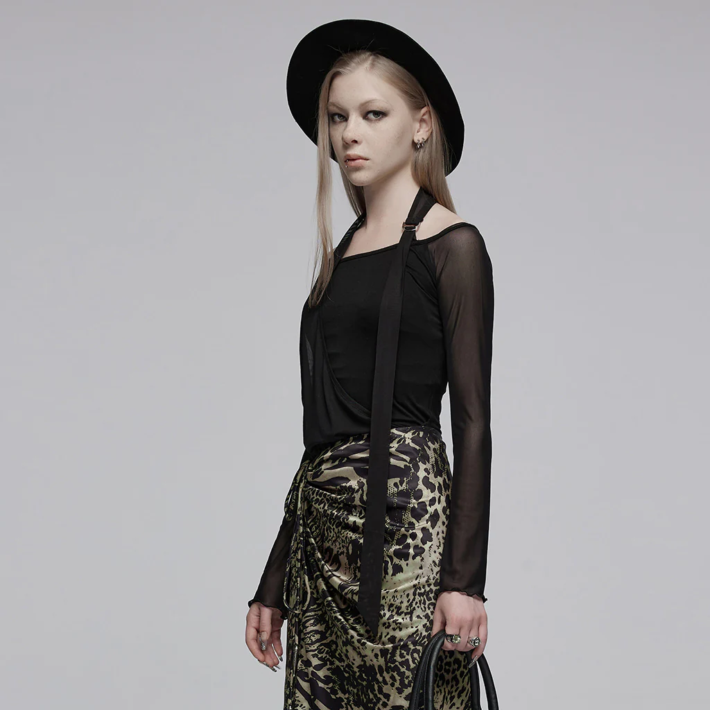 OPT-883TCF Gothic Mesh Long Sleeve Halter Top Punk Shirts - Image 4