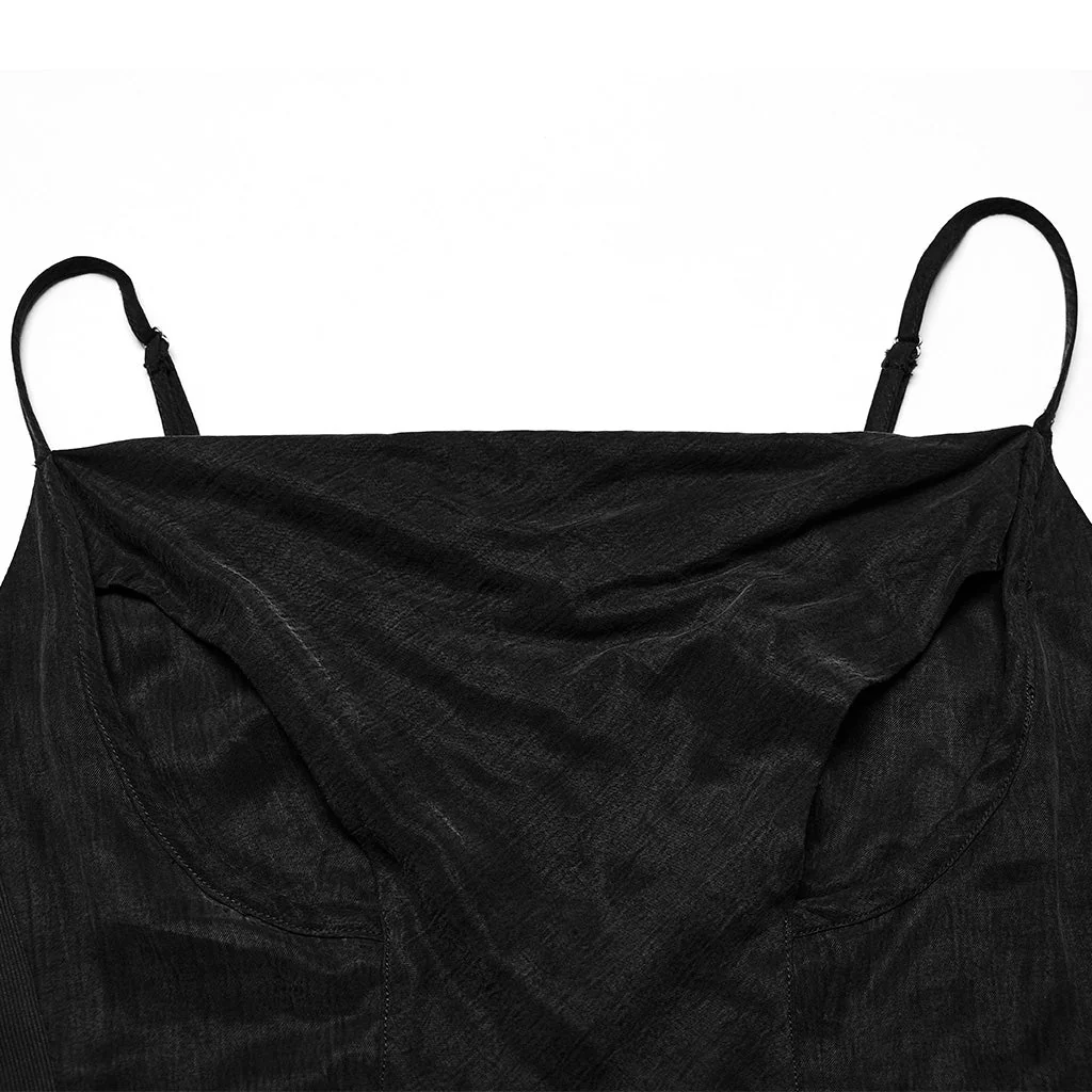 OPT-884DDF Gothic Black Mesh Drape Punk Vest Corset Style - Image 8