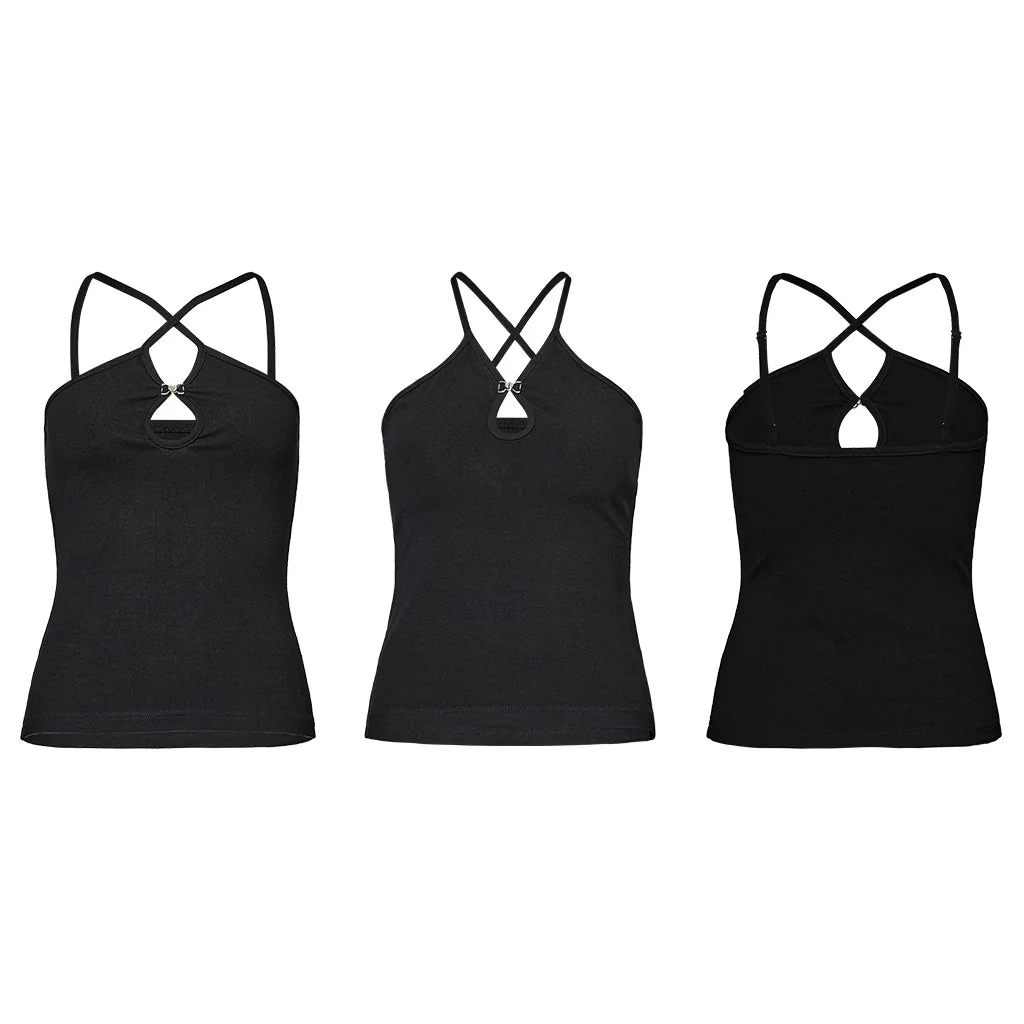 OPT-888DDF Strappy Black Punk Shirts with Keyhole Detailing Top - Image 19