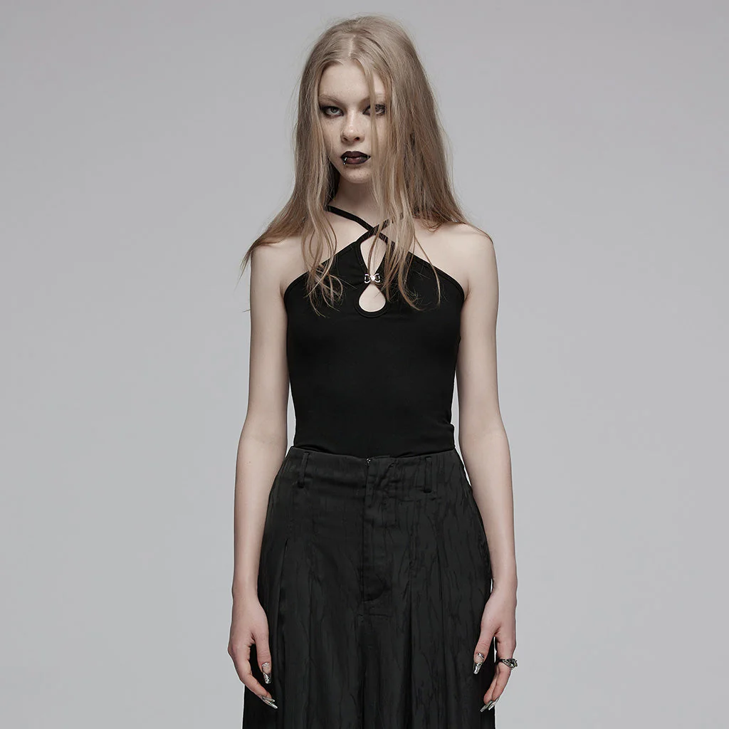 OPT-888DDF Strappy Black Punk Shirts with Keyhole Detailing Top - Image 21
