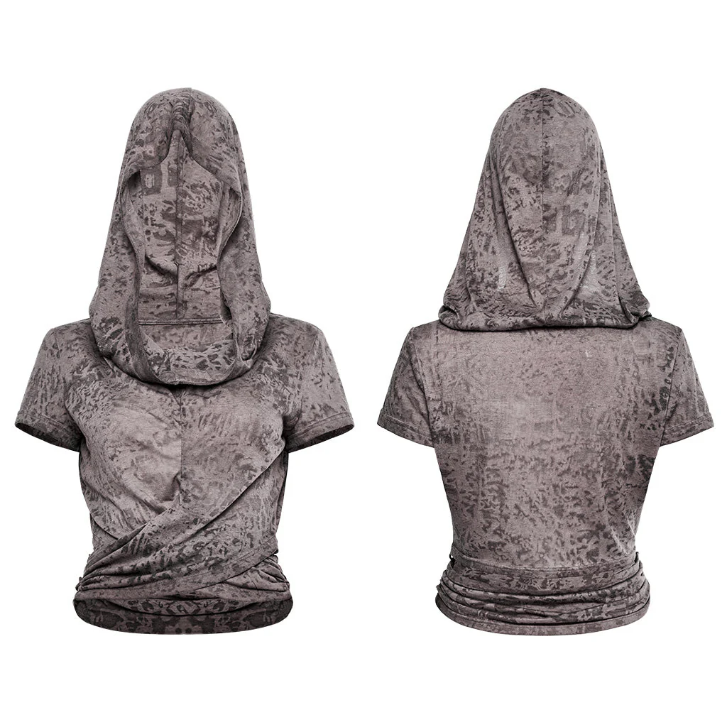 OPT-890TDF Edgy Hooded Punk T-Shirts Distressed Grey Wrap Design - Image 21