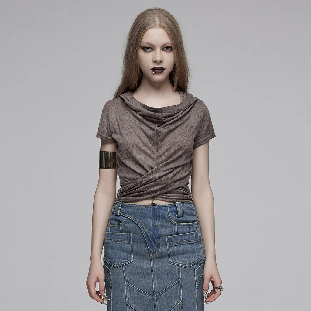 OPT-890TDF Edgy Hooded Punk T-Shirts Distressed Grey Wrap Design - Image 3