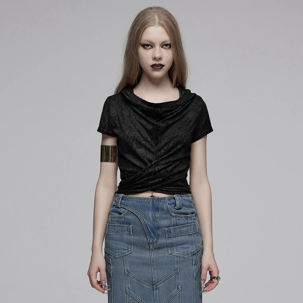 OPT-890TDF Edgy Hooded Punk T-Shirts Distressed Grey Wrap Design - Image 32