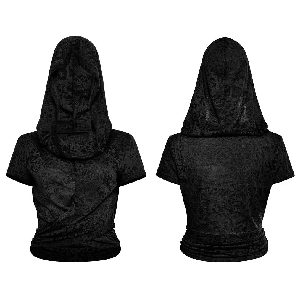 OPT-890TDF Edgy Hooded Punk T-Shirts Distressed Grey Wrap Design - Image 36
