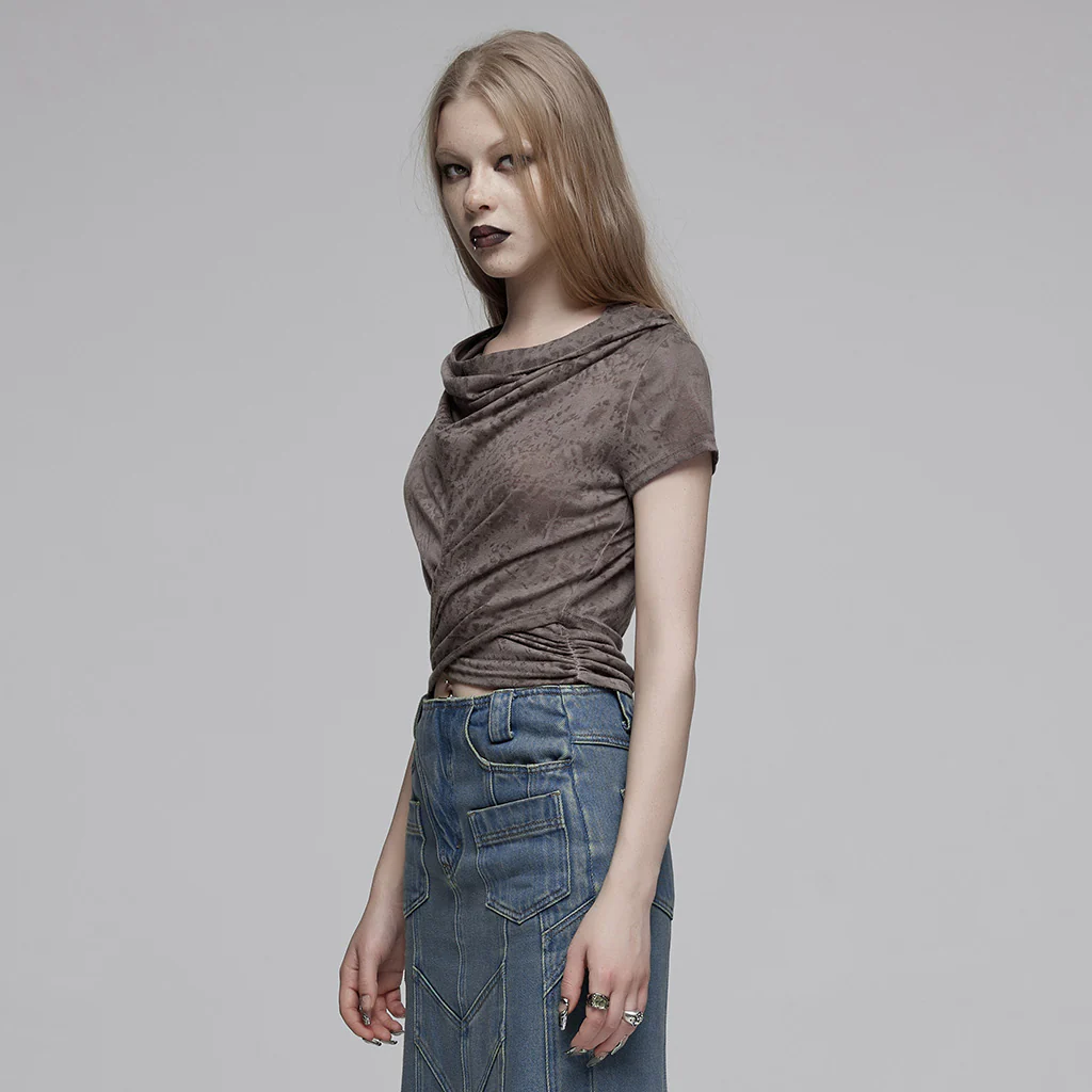 OPT-890TDF Edgy Hooded Punk T-Shirts Distressed Grey Wrap Design - Image 4