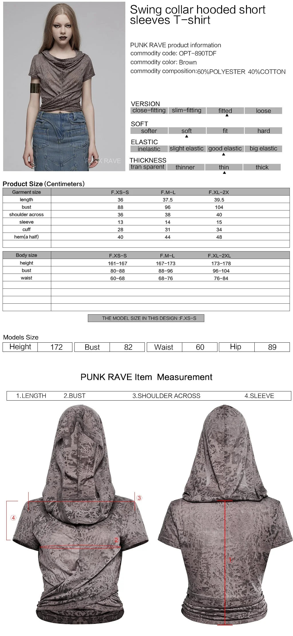 OPT-890TDF Edgy Hooded Punk T-Shirts Distressed Grey Wrap Design - Image 41