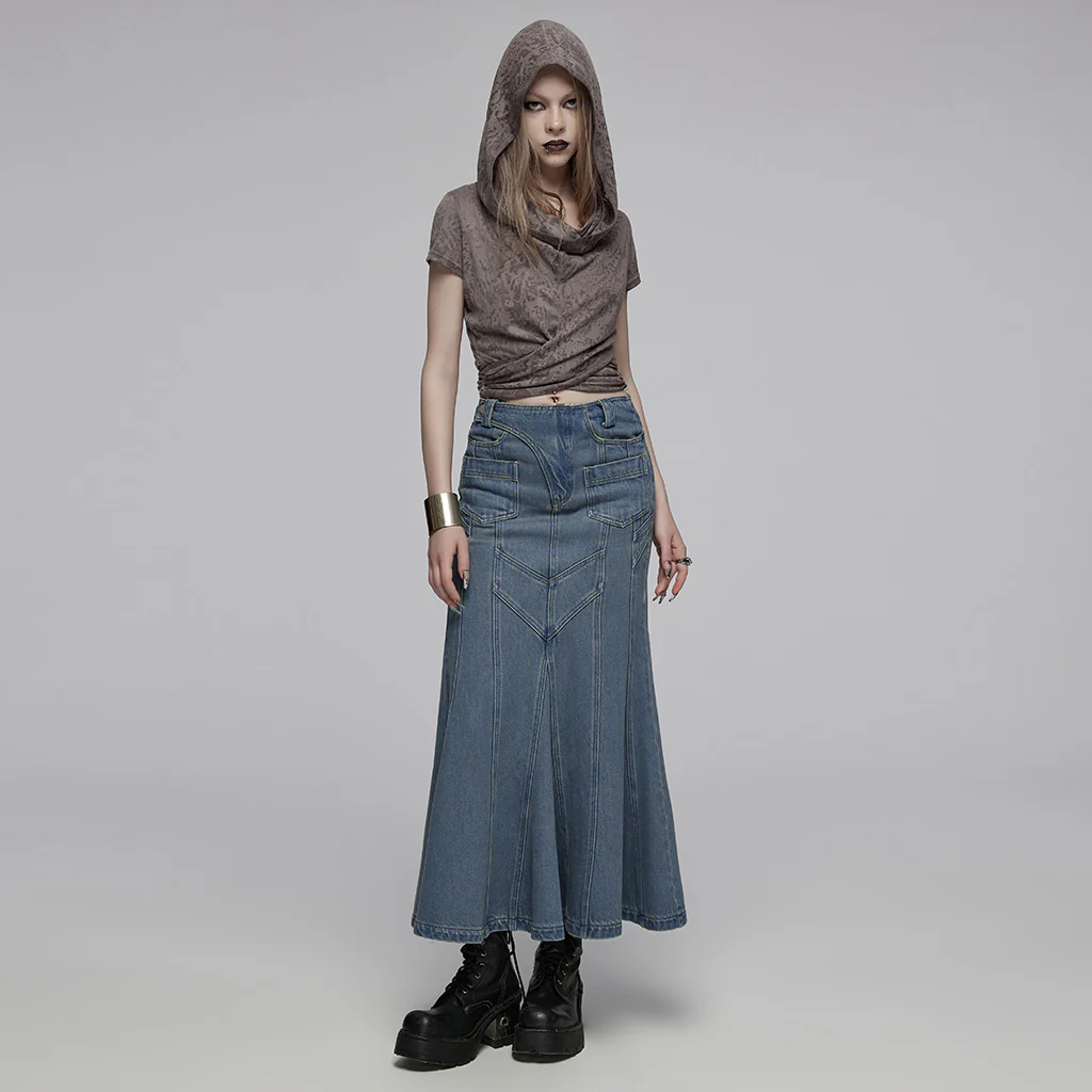 OPT-890TDF Edgy Hooded Punk T-Shirts Distressed Grey Wrap Design - Image 6