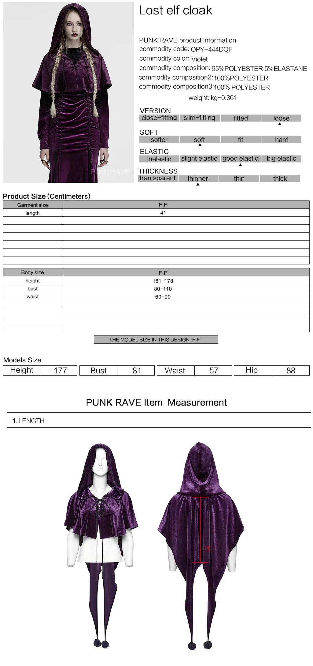 OPY-444DQF Velvet Gothic Hooded Coat with Pom Poms Draped Design - Image 2