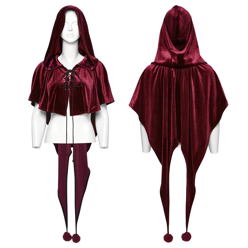 OPY-444DQF Velvet Gothic Hooded Coat with Pom Poms Draped Design - Image 27