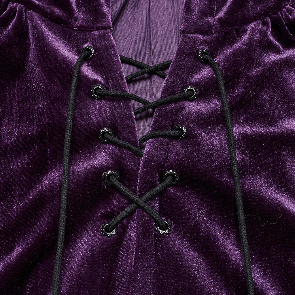 OPY-444DQF Velvet Gothic Hooded Coat with Pom Poms Draped Design - Image 8