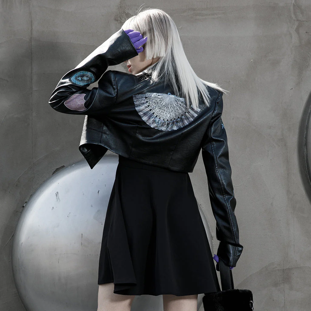 OPY-575XDF Edgy Graphic Embroidered Cropped Punk Jacket Retro Style - Image 13