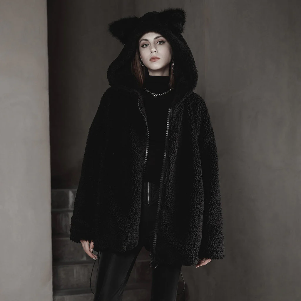 OPY-645XCF Gothic Fleece Punk Coat with Ears Hooded Jacket - Image 12