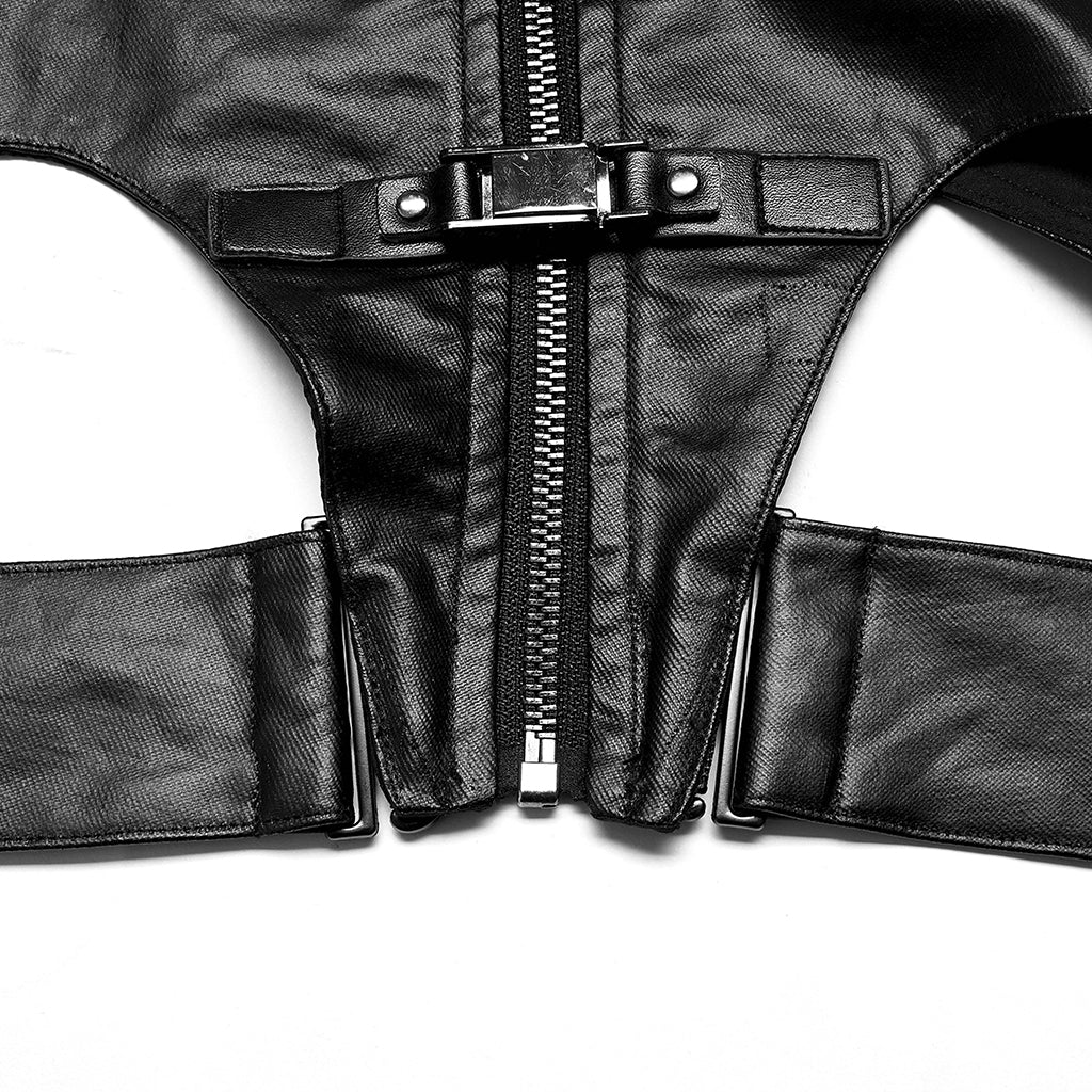 OPY-654MJF Edgy Leather Buckle Detail Punk Vests for Women - Image 18